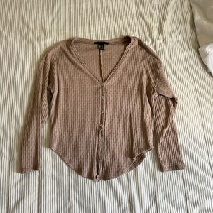 Women's Tan Button-Up Ribbed Top
